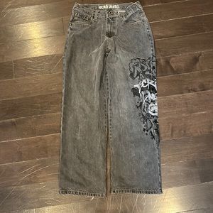 Ecko unltd ecko unlimited grey jeans graffiti design size 30 loose fit y2k